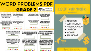 Preview of GROCERY THEME WORD PROBLEMS PDF | ADD SUBTRACT MULTIPLY DIVIDE ROUNDING MONEY