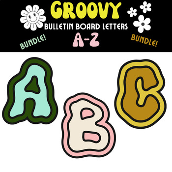Preview of GROOVY Font Bulletin Board Letters A-Z BUNDLE multiple color options