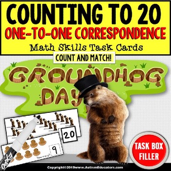 Preview of GROUNDHOG DAY Count to 20 with Pictures TASK BOX FILLER for Special Education