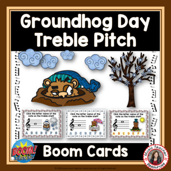 Preview of GROUNDHOG DAY Music Activities - Name the Treble Clef Notes BOOM Cards™