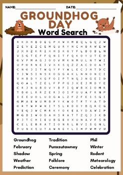 Preview of GROUNDHOG DAY Word search puzzle worksheet activity