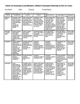 Preview of GROUP SELF ASSESSMENT RUBRIC