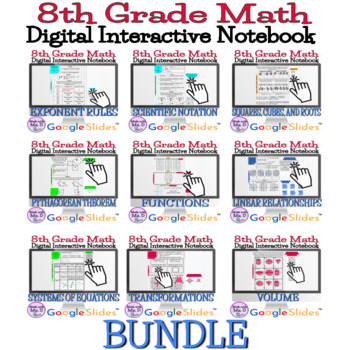 Preview of 8th Grade Math Digital Interactive Notebook Digital + Printable BUNDLE