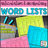 Articulation & Vocabulary Themed Word Lists | Seasons & Holidays