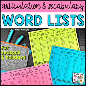 Preview of Themed Therapy Word Lists for Seasons & Holidays - Speech Therapy & Vocab Lists