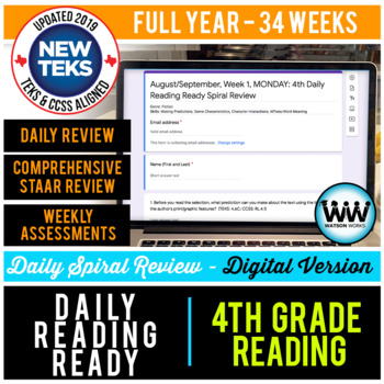 Preview of 4th Grade Daily Reading Spiral Review Full Year–Distance Learning