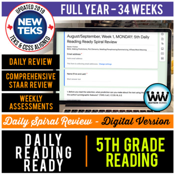 Preview of BUNDLE 5th Grade Daily Reading Spiral Review Full Year–Distance Learning