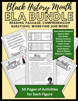 Preview of BUNDLE Black History Month Reading Comprehension and Activities-10 Leaders