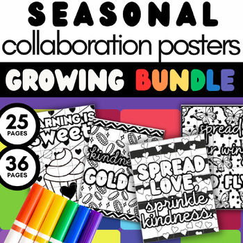 Preview of GROWING BUNDLE: Seasonal Collaborative Class Posters Coloring Bulletin Board