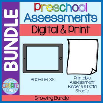 Preview of GROWING BUNDLE Complete Preschool Assessment | Digital BOOM & Printable Binder