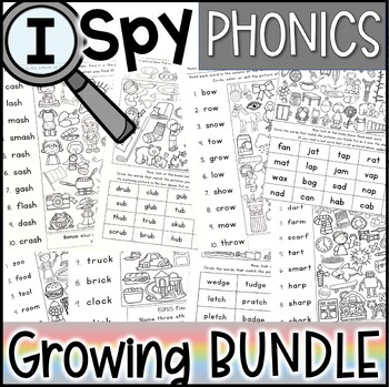 Preview of GROWING BUNDLE : I Spy Phonics Worksheets - No Prep Phonics