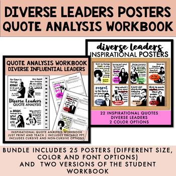 Preview of GROWING BUNDLE! Inspirational Quotes Diverse Leaders Posters and Workbooks