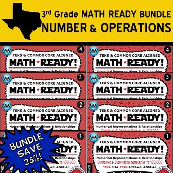 Preview of BUNDLE: 3rd Grade MATH READY Task Cards – NUMBER & OPERATIONS (8 Sets)