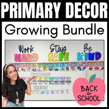 Preview of GROWING BUNDLE! Pastel Rainbow Decor for Primary Classrooms