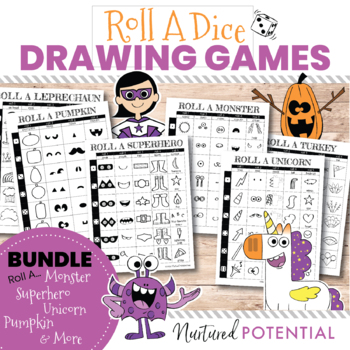 Preview of GROWING BUNDLE * Roll-A-Dice Drawing Games | Fine- Motor Activities