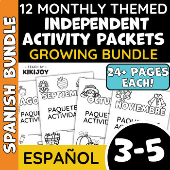 Preview of GROWING BUNDLE-Spanish Yearlong Monthly Morning Work Activity Packets 3rd-5th