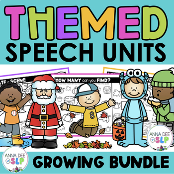 Preview of GROWING BUNDLE No Prep Themed Speech Therapy Activity Units