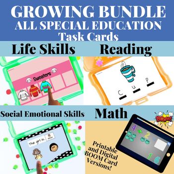 Preview of GROWING BUNDLE of TASK CARDS for Special Education Life Skills SEL Math Reading