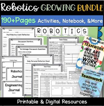 Preview of GROWING Bundle FLL VEX Robotics organizers lists engineering notebook posters