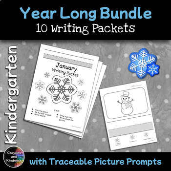 Preview of GROWING Bundle - Monthly Writing Packets -Kindergarten with Traceable Pictures