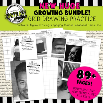 Preview of GROWING Bundle of Graphite Pencil and Grid Drawing Portraits, Practice, Textures