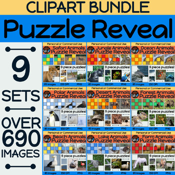 Preview of CLIPART BUNDLE - Animal Mystery Puzzle Reveal Pieces - Movable Clipart