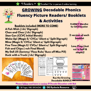 Preview of 9 Decodable Phonics Comprehension/Fluency Picture Readers/Booklet & Activities
