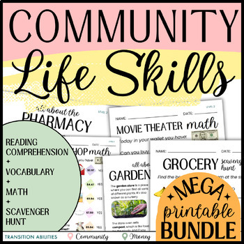 Preview of MEGA LIFE SKILL BUNDLE | Community Reading, Math & Scavenger Hunt | Worksheets