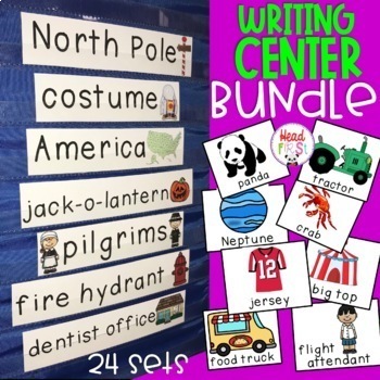 Preview of Vocabulary Words and Picture Cards for Writing Center Write the Room BUNDLE ESL