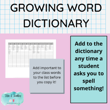 Preview of GROWING WORD DICTIONARY-Lets you add words your kids need help with