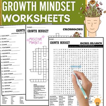 Preview of GROWTH MINDSET Activities, Word Scramble,Crossword & Wordsearch