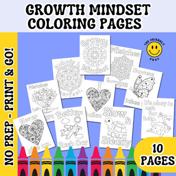 Preview of GROWTH MINDSET COLORING PAGES - to Encourage Positive Mindset and Mental Health