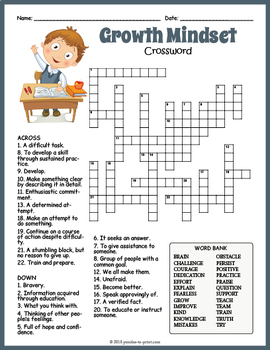 GROWTH MINDSET Crossword Puzzle Worksheet Activity