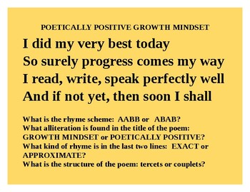 Preview of GROWTH MINDSET POEM POSTER WITH POETIC ANALYSIS ASSESSMENT