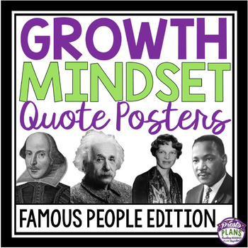 Preview of Growth Mindset Posters and Assignment - Famous Quotes Bulletin Board Decor