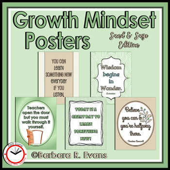 Preview of GROWTH MINDSET POSTERS Sage and Sand Theme Classroom Decor Critical Thinking