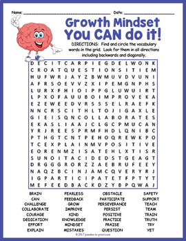 Preview of (3rd, 4th, 5th, 6th Grade) GROWTH MINDSET Word Search Puzzle Worksheet Activity