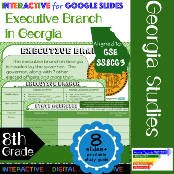 Preview of GSE SS8CG3 Executive Branch in Georgia: Interactive for Google Slides