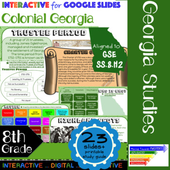 Preview of GSE SS8H2 Colonial Georgia Interactive for Google Slides