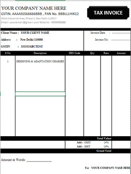 Preview of GST Sale Billing Invoice (Manually Changeable in Excel Format)