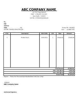 Preview of GST Sale Billing Invoice (Manually Changeable in Excel Format)-2