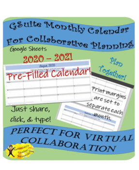 Preview of GSuite Monthly Calendar for Collaborative Planning - One Sheet