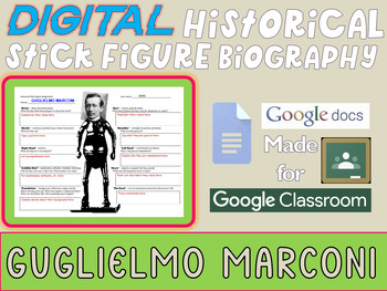 Preview of GUGLIELMO MARCONI Digital Historical Stick Figure Biography (MINI BIOS)