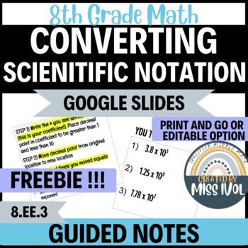 Preview of GUIDED NOTES | 8.EE.3 Converting Scientific Notation | 8th Math 