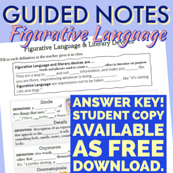 Preview of GUIDED NOTES + Examples for Literary Devices & Figurative Language - ANSWER KEY!