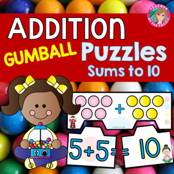 Preview of GUMBALL MATH ADDITION Puzzles | Sums to 10