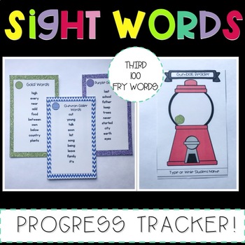 Preview of GUMBALL SIGHT WORD PROGRESS TRACKER | 3rd HUNDRED FRY WORDS