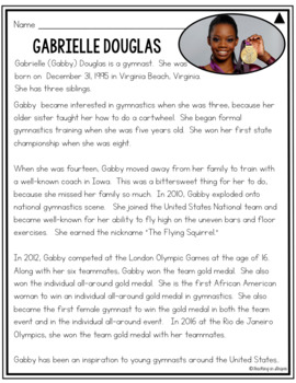 Gabby Douglas Free Differentiated Biography Passages And Reading Comprehension