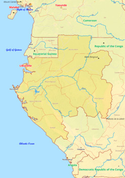Preview of Gabon map with cities township counties rivers roads labeled