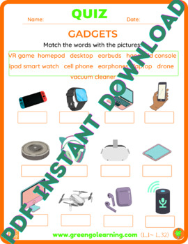 Preview of Gadgets / ESL PDF QUIZ / (easy to check assessment) 2023